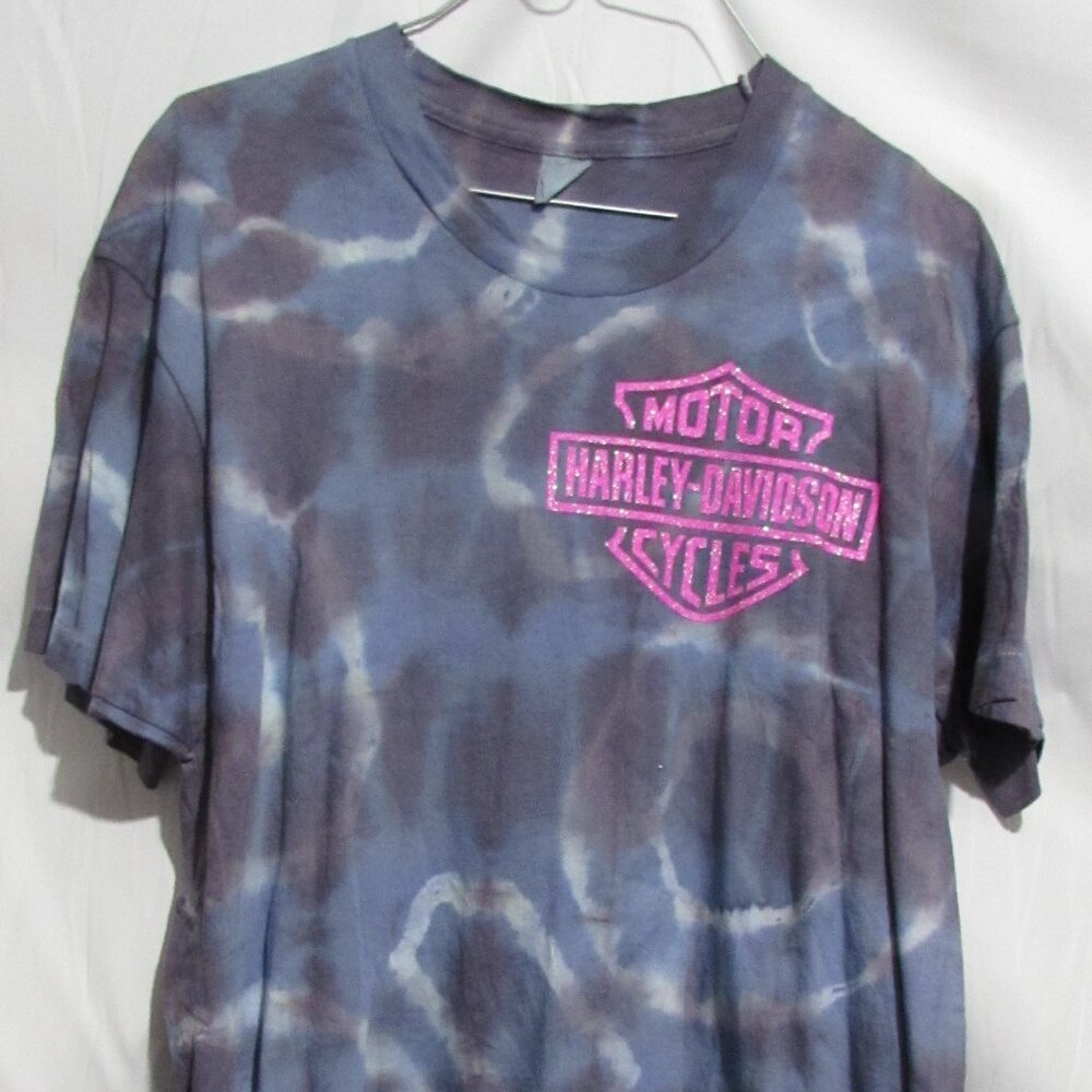 Harley-Davidson t-shirt size xl ladies design tie dye blue and purple
